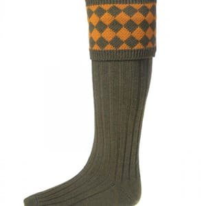 House Of Cheviot Chessboard Shooting Socks with Garters - Fin & Game