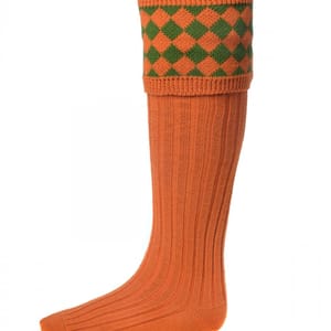 House Of Cheviot Chessboard Shooting Socks with Garters - Fin & Game