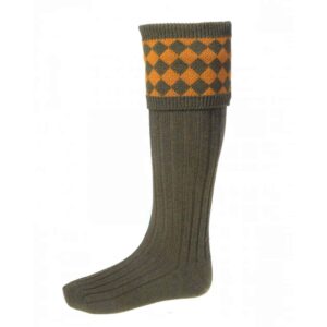 House Of Cheviot Chessboard Shooting Socks with Garters - Fin & Game