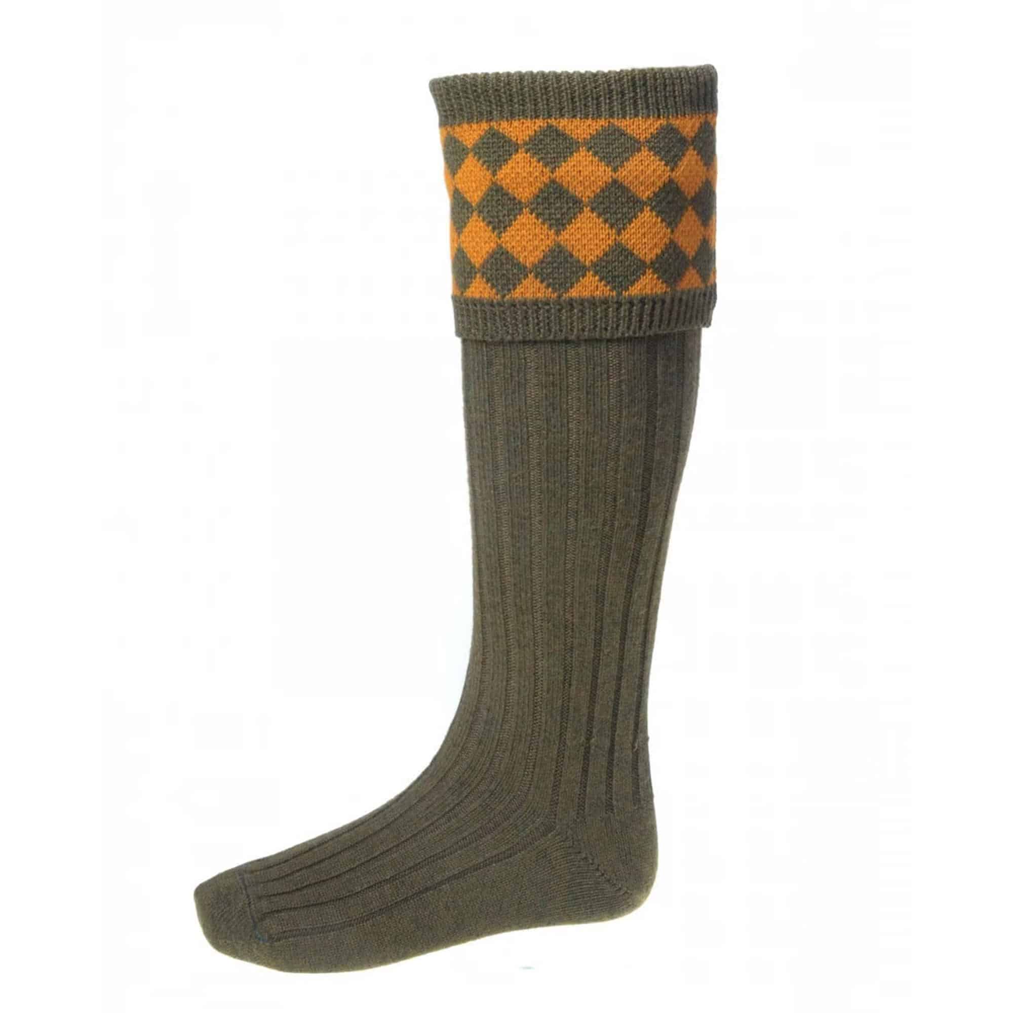 House Of Cheviot Chessboard Shooting Socks with Garters - Fin & Game