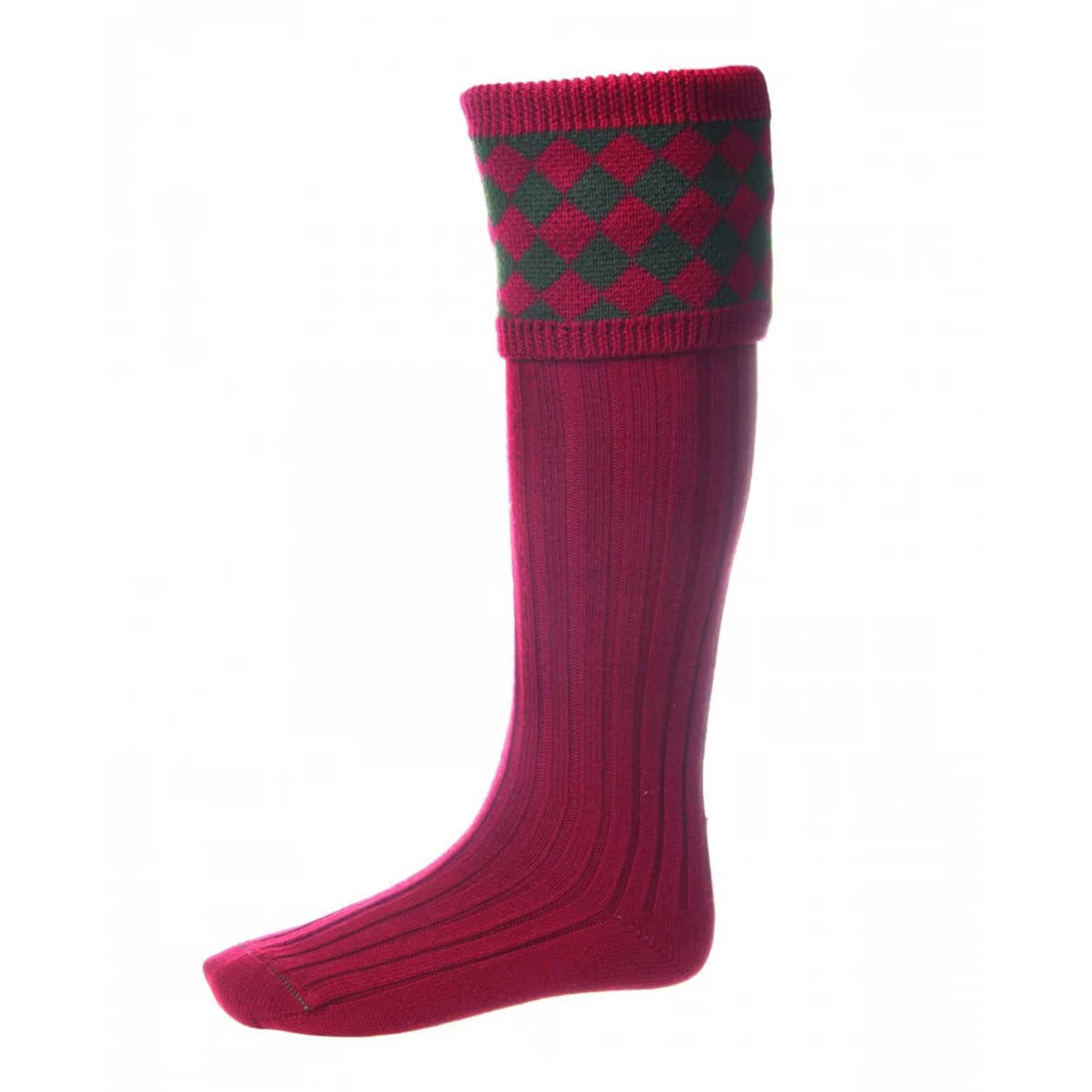 House Of Cheviot Chessboard Shooting Socks with Garters - Fin & Game