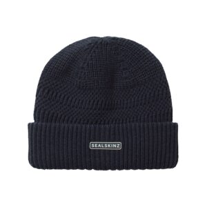 Sealskinz Gressenhall Waterproof Cold Weather Textured Stripe Roll Cuff Beanie – Navy - Fin & Game