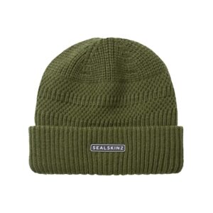 Sealskinz Gressenhall Waterproof Cold Weather Textured Stripe Roll Cuff Beanie – Olive - Fin & Game