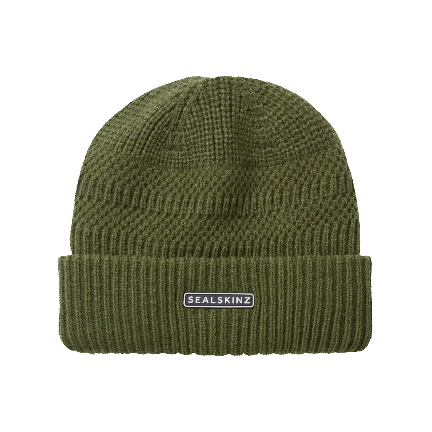 Sealskinz Gressenhall Waterproof Cold Weather Textured Stripe Roll Cuff Beanie – Olive - Fin & Game