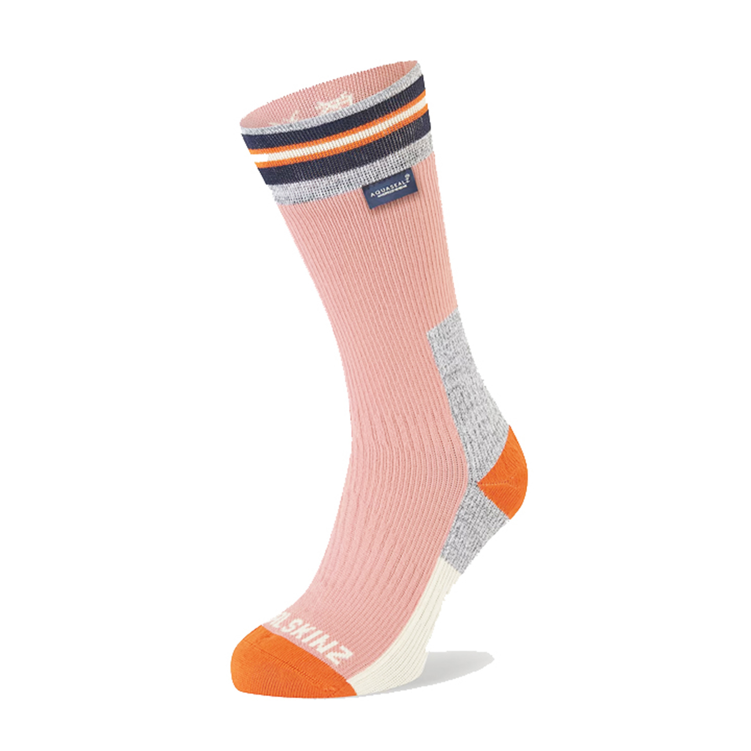 Sealskinz Surlingham Waterproof All Weather Mid Length Stripped Cuff Sock – Pink - Fin & Game