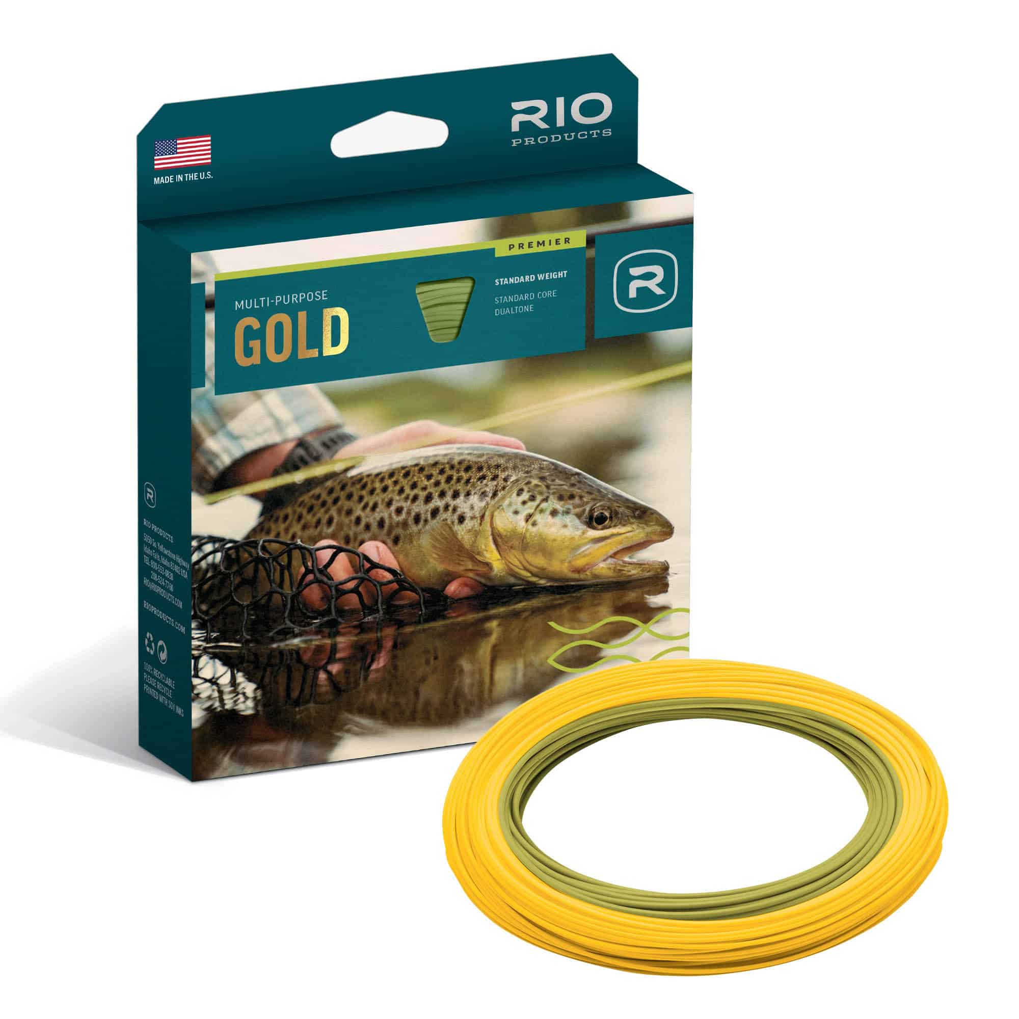 Premier RIO Gold Fly Line Studio Image On White Background