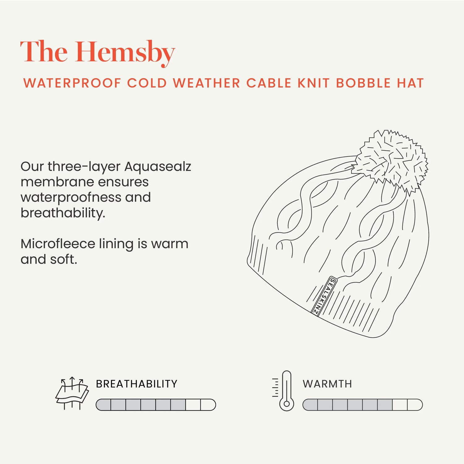 Sealskinz Hemsby Waterproof Cold Weather Cable Knit Bobble Hat – Pink - Fin & Game