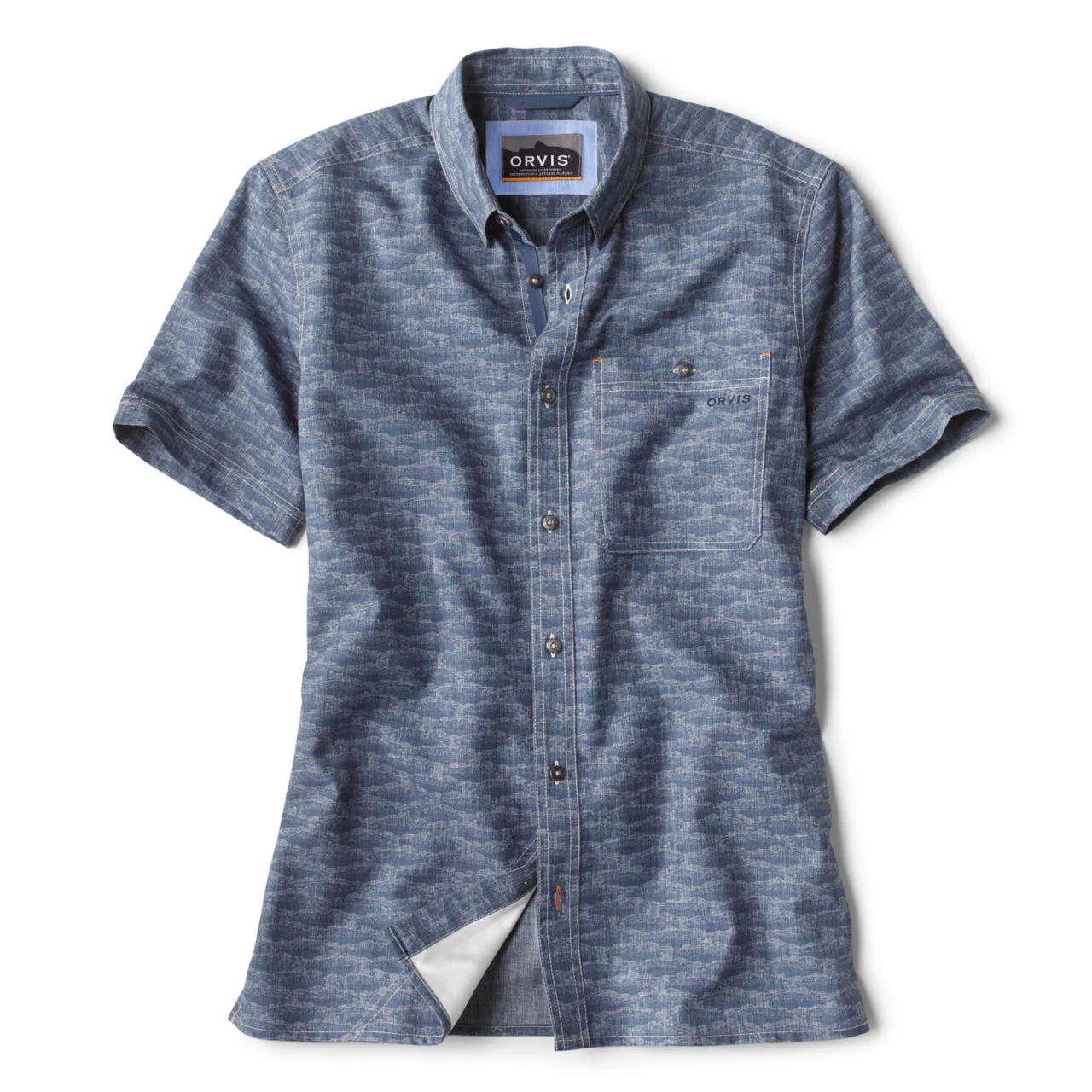 Orvis Men’s Printed Tech Chambray S/S Shirt – Blue Chambray - Fin & Game