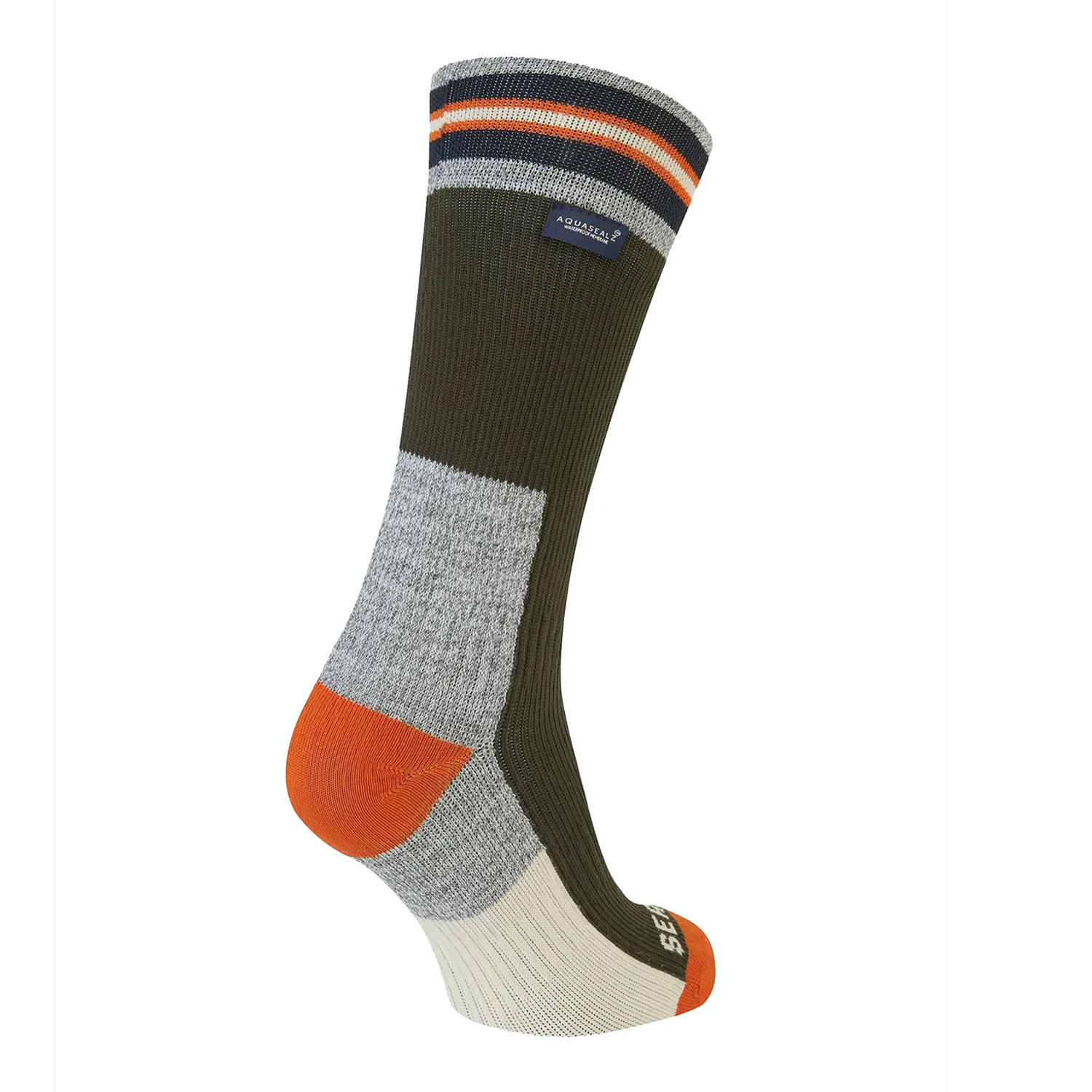 Sealskinz Surlingham Waterproof All Weather Mid Length Stripped Cuff Sock – Olive - Fin & Game