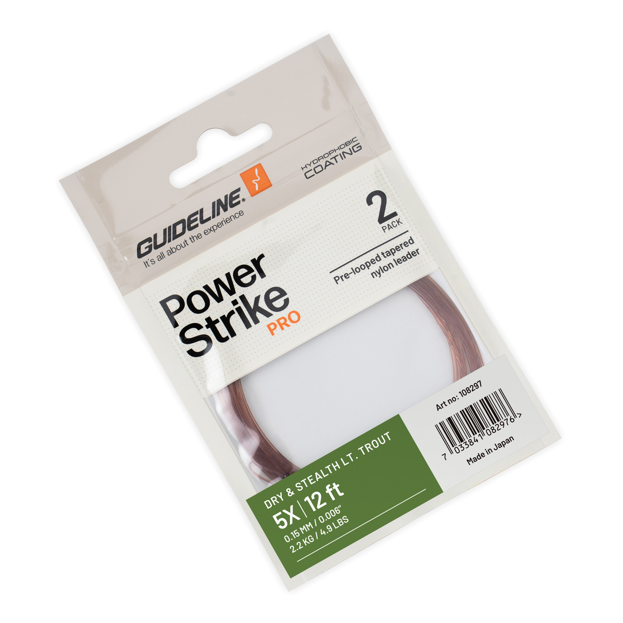 Guideline-Power-Strike-PRO-Tapered-Nylon-Leader-Dry-n-Stealth-Light-Trout-12ft-5X-2 Guideline Power Strike Pro Dry & Stealth Lt Trout Leader - Fin & Game